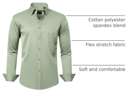 HOTJ.VER Men's Dress Shirts Solid Long Sleeve Stretch Wrinkle-Free Formal Shirt Business Casual Button Down Shirts