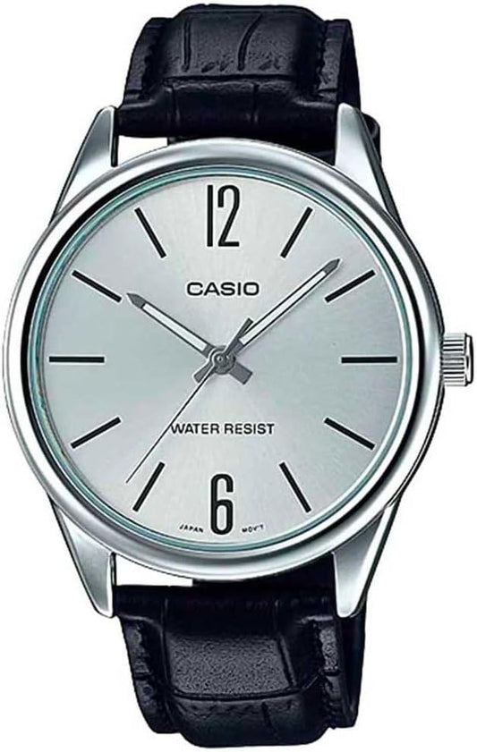 HOTCasio #MTP-V005L-7B Men's Standard Analog Black Leather Band Silver Dial Watch