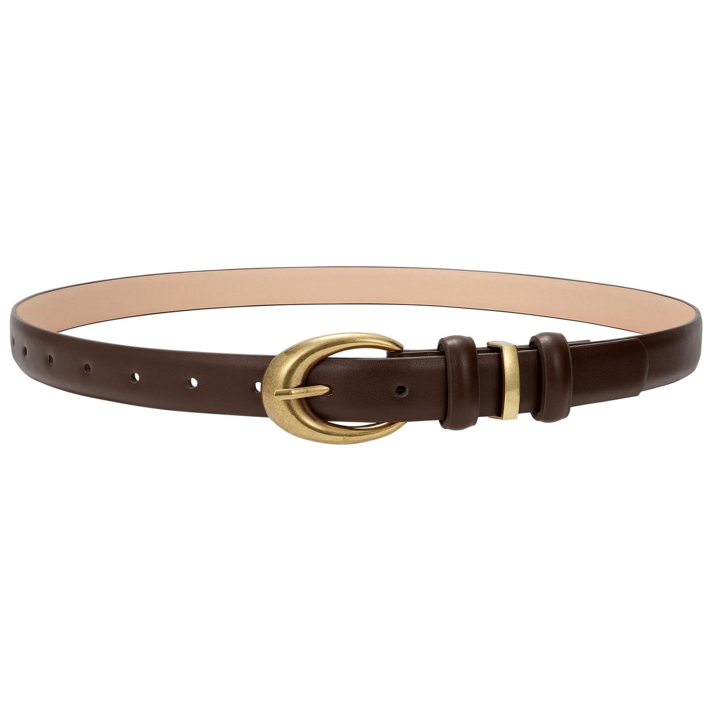 HOTTRIWORKS Women Leather Belt for Jeans Pants Fashion Ladies Skinny Faux Leather Dress belt with Gold Buckle