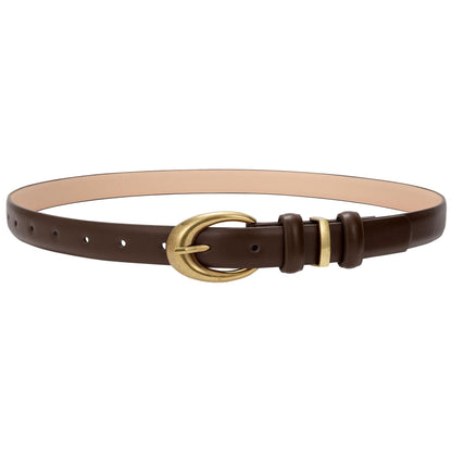 HOTTRIWORKS Women Leather Belt for Jeans Pants Fashion Ladies Skinny Faux Leather Dress belt with Gold Buckle