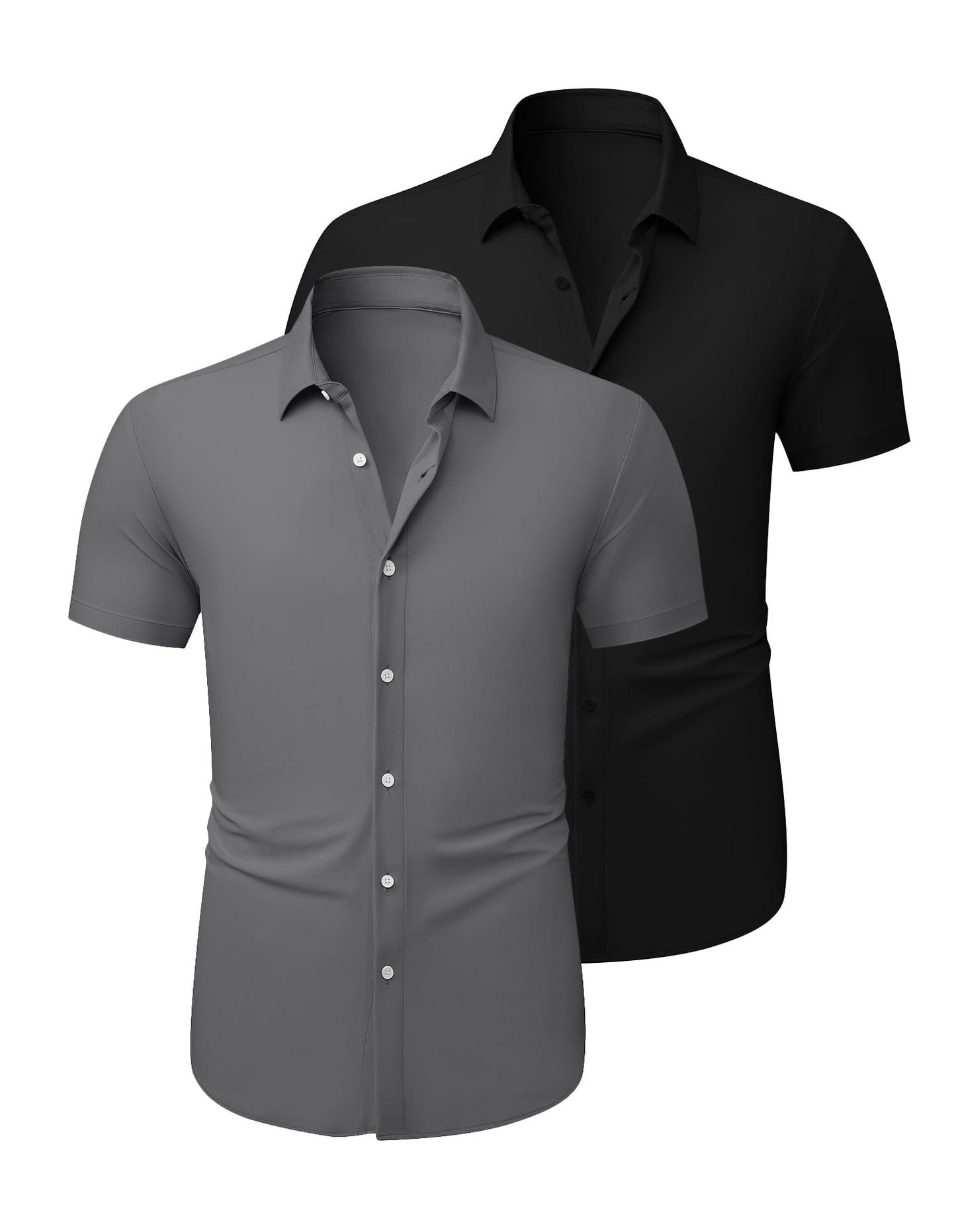 HOTJMIERR Men's Muscle Fit High Stretch Wrinkle-Free Button Down Dress Shirts Summer Casual Short Sleeve Shirt