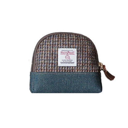 HOTHarris Tweed Women’s Small Coin Purse | Period Bag | Canvas & Wool Change Pouch with YKK Zipper (Blue pink)