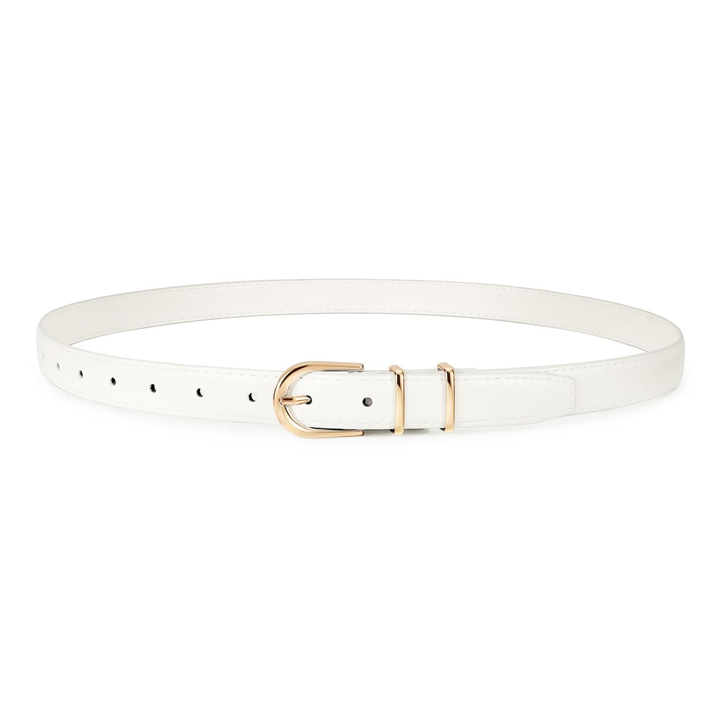 HOTJASGOOD Women Skinny Leather Belt for Jeans Pants Fashion Ladies Thin Belt for Dress with Gold Single Prong Buckle