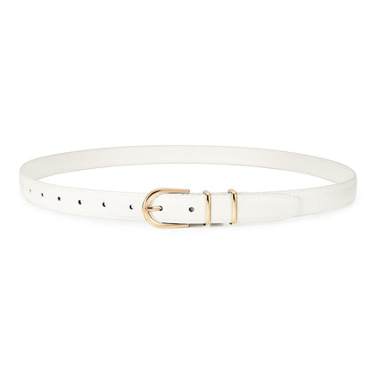 HOTJASGOOD Women Skinny Leather Belt for Jeans Pants Fashion Ladies Thin Belt for Dress with Gold Single Prong Buckle