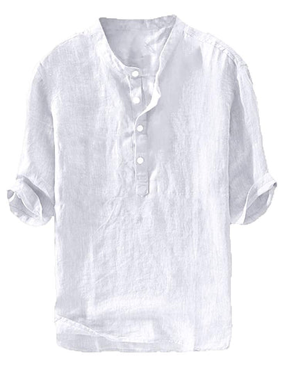 HOTRyannology Mens Linen Shirts Casual Cotton 3/4 Sleeve Regular-Fit Henley T-Shirt Summer Lightweight Beach Yoga Tops