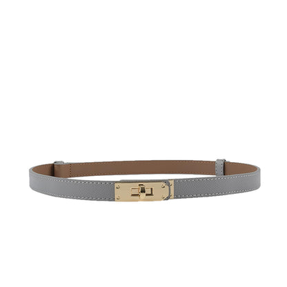 HOTANHAISHUILV Women's Skinny Leather Belt with Adjustable Golden Turn-Lock Buckle - Ideal for Dresses, Jeans, and Coats
