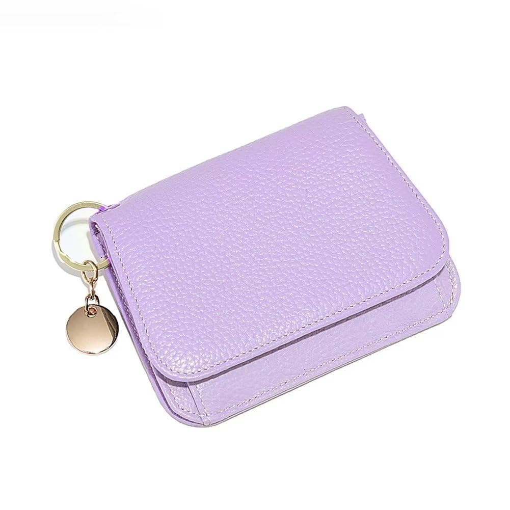 HOTMudono Small Wallet for Women RFID Blocking Genuine Leather Card Case Slim Tri-Fold Wallet with Zipper Pocket and Keychain