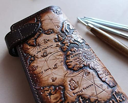 HOTMen's 3D Genuine Leather Wallet, Long wallet, Biker wallet, Hand-Carved, Hand-Painted, Leather Carving, Custom wallet, Personalized wallet, Boat, Ship