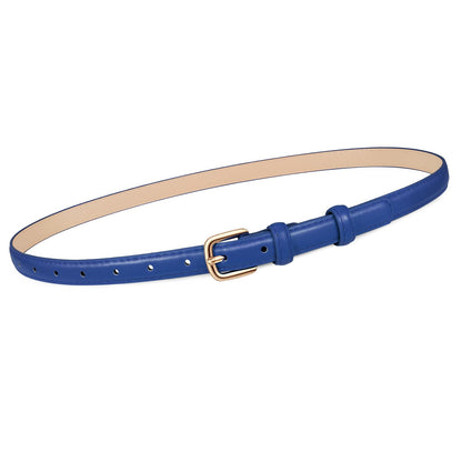 HOTJASGOOD Women Skinny Faux Leather Belt Thin Waist Belt for Women Jeans Dress Fashion Ladies Belt with Gold Buckle,21 Colors