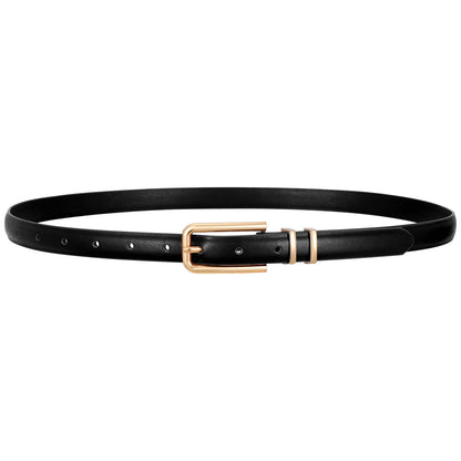 HOTVONMELLI Women Skinny Leather Belt Thin Waist Belt for Women Jeans Dress Fashion Ladies Belt with Gold Buckle