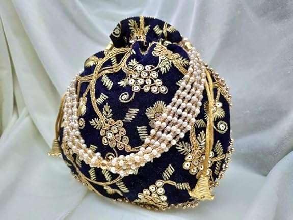 HOTIGH India Gift Hub Indian Handmade Women's Velvet Embroidered Potli Purse Bag Pouch Drawstring Bag | Indian Potli Handbag