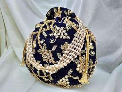 HOTIGH India Gift Hub Indian Handmade Women's Velvet Embroidered Potli Purse Bag Pouch Drawstring Bag | Indian Potli Handbag