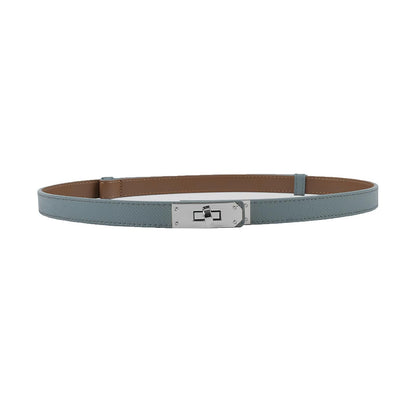 HOTFENLDY Adjustable Thin Belts For Womens Skinny Belts For Dresses Womens Solid Color Alloy Turn Lock Belts For Jeans