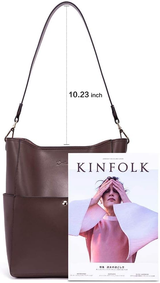 HOTBOSTANTEN Women's Leather Designer Handbags Tote Purses Shoulder Bucket Bags and Leather Wallet RFID Blocking Small Bifold Zipper Pocket Wallet Card Case Bundle