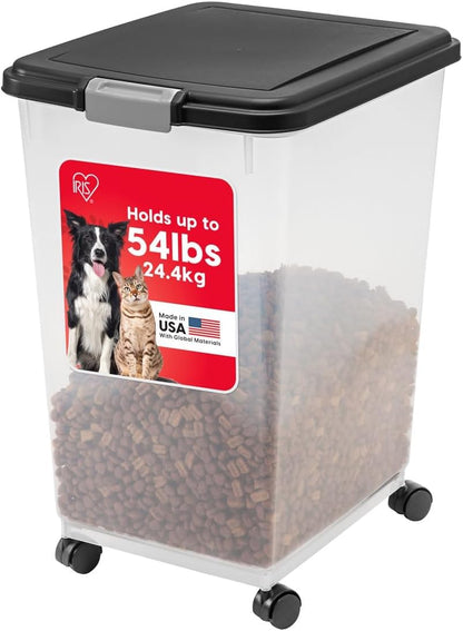 HOTIRIS USA Dog Food Storage Container, Airtight, 30 lb Capacity, Wheels | Airtight seal keeps kibble, bird seed, and pet food fresh while wheels provide easy mobility around the home.