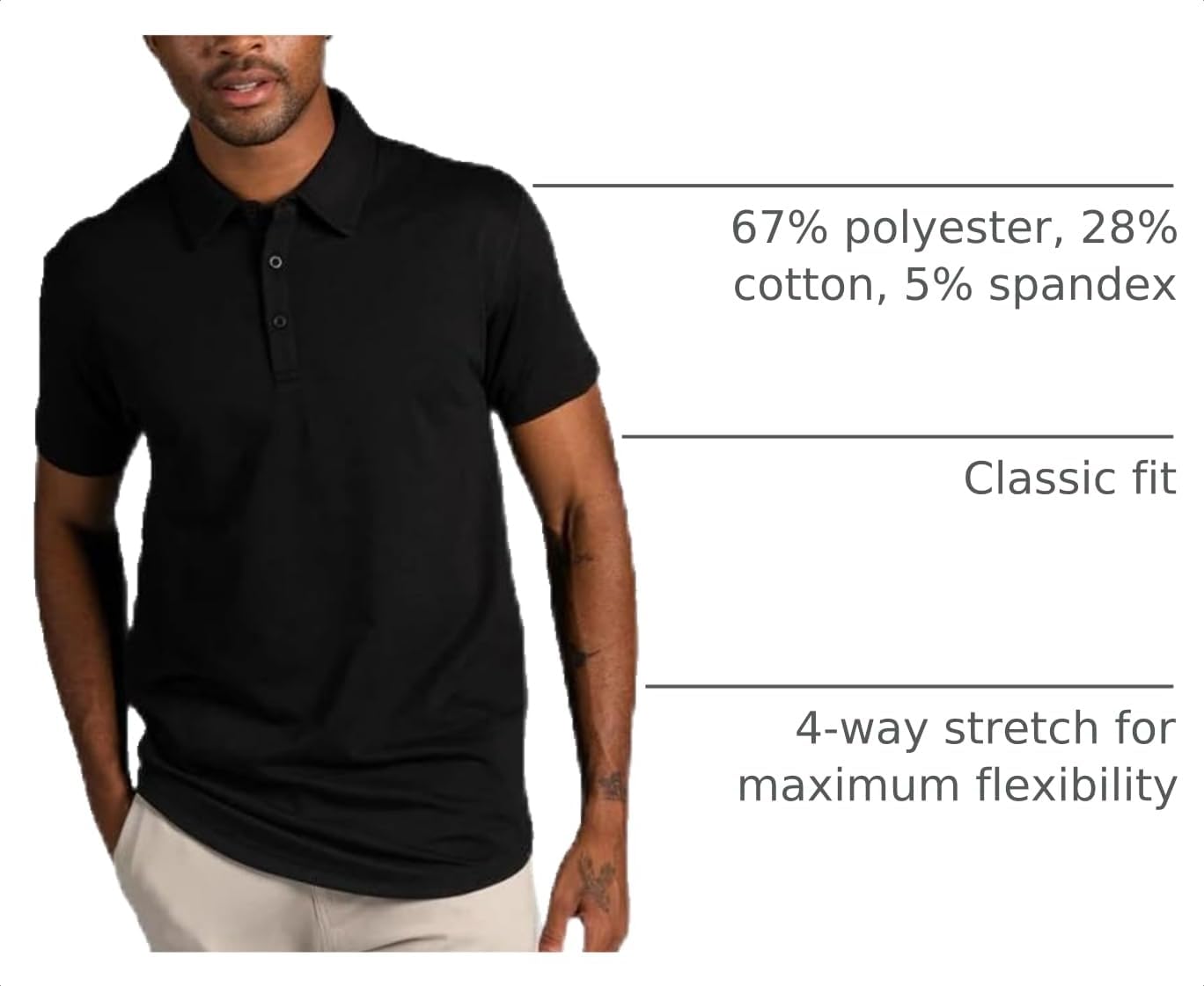 HOTBYLT Men's Drop-Cut Polo – Collared Casual Shirt for Men – Soft Polyester, Cotton, and Spandex Blend – Wrinkle Resistant