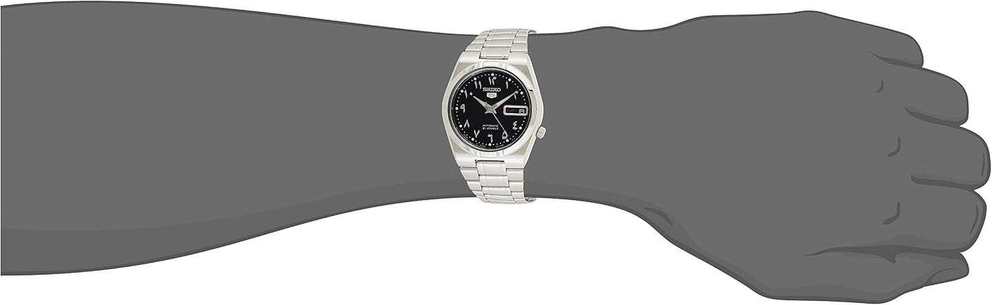 HOTSEIKO 5 Automatic Black Arabic Dial Stainless Steel Men's Watch SNK063J5