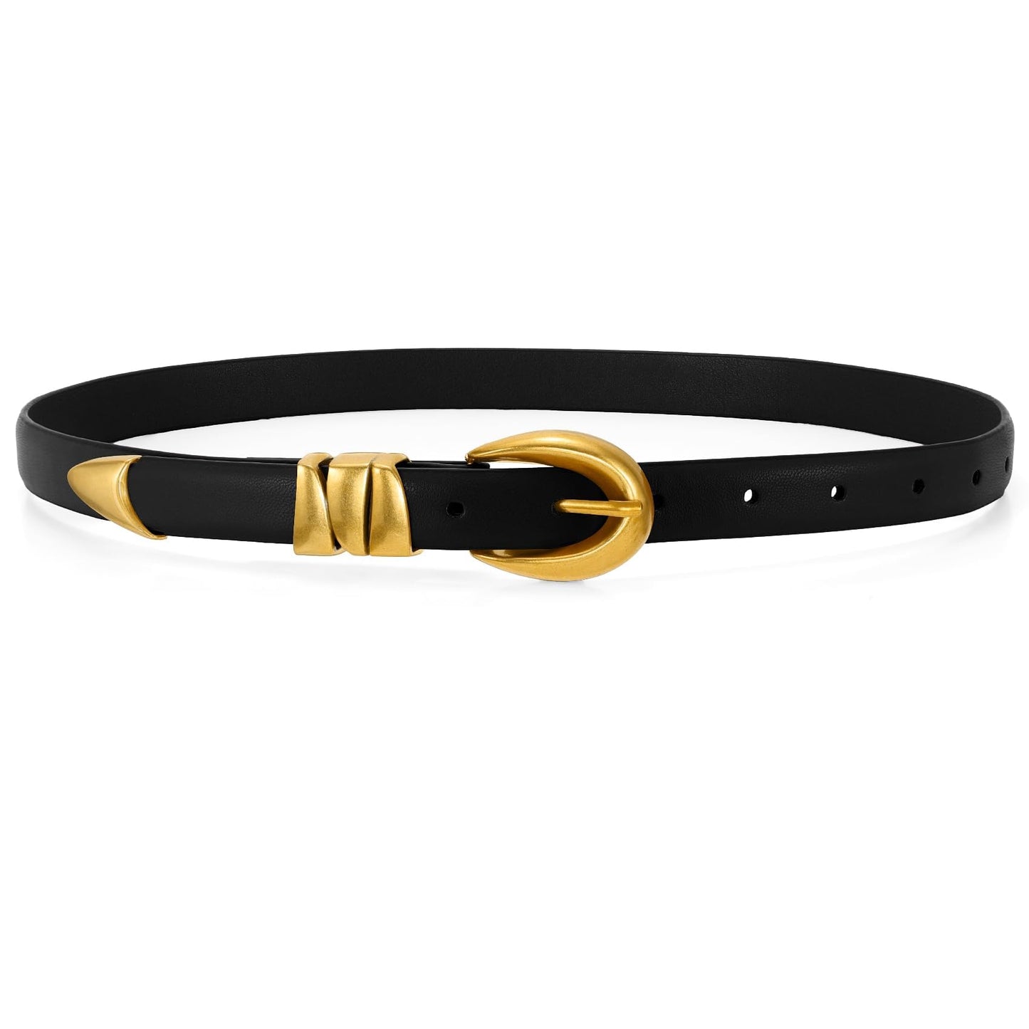 HOTWHIPPY Women Skinny Leather Belt for Jeans Pants Dresses Ladies Fashion Waist Belt with Shiny Gold Buckle