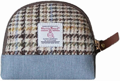 HOTHarris Tweed Women’s Small Coin Purse | Period Bag | Canvas & Wool Change Pouch with YKK Zipper (Blue pink)
