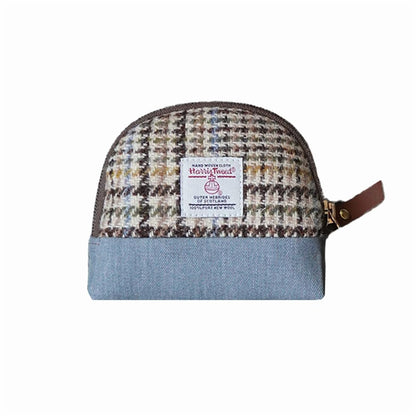 HOTHarris Tweed Women’s Small Coin Purse | Period Bag | Canvas & Wool Change Pouch with YKK Zipper (Blue pink)