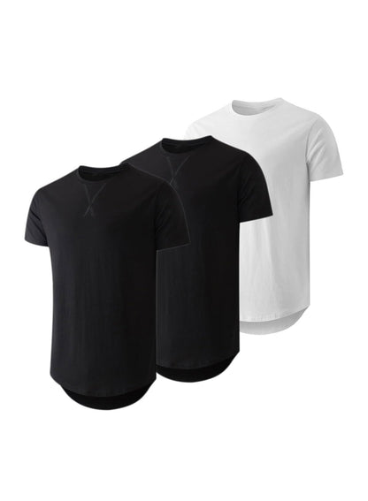 HOTJMIERR Mens 3 Pack Cotton Hipster Hip Hop Longline Crewneck T-Shirt