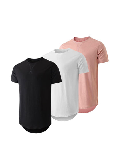 HOTJMIERR Mens 3 Pack Cotton Hipster Hip Hop Longline Crewneck T-Shirt