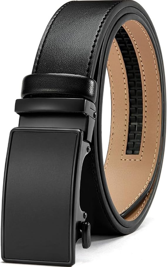 HOTDOOPAI Men's Adjustable Ratchet Belt -White Leather Dress Belt for Men, Customizable Fit, Easy to Use, Maximum Durability