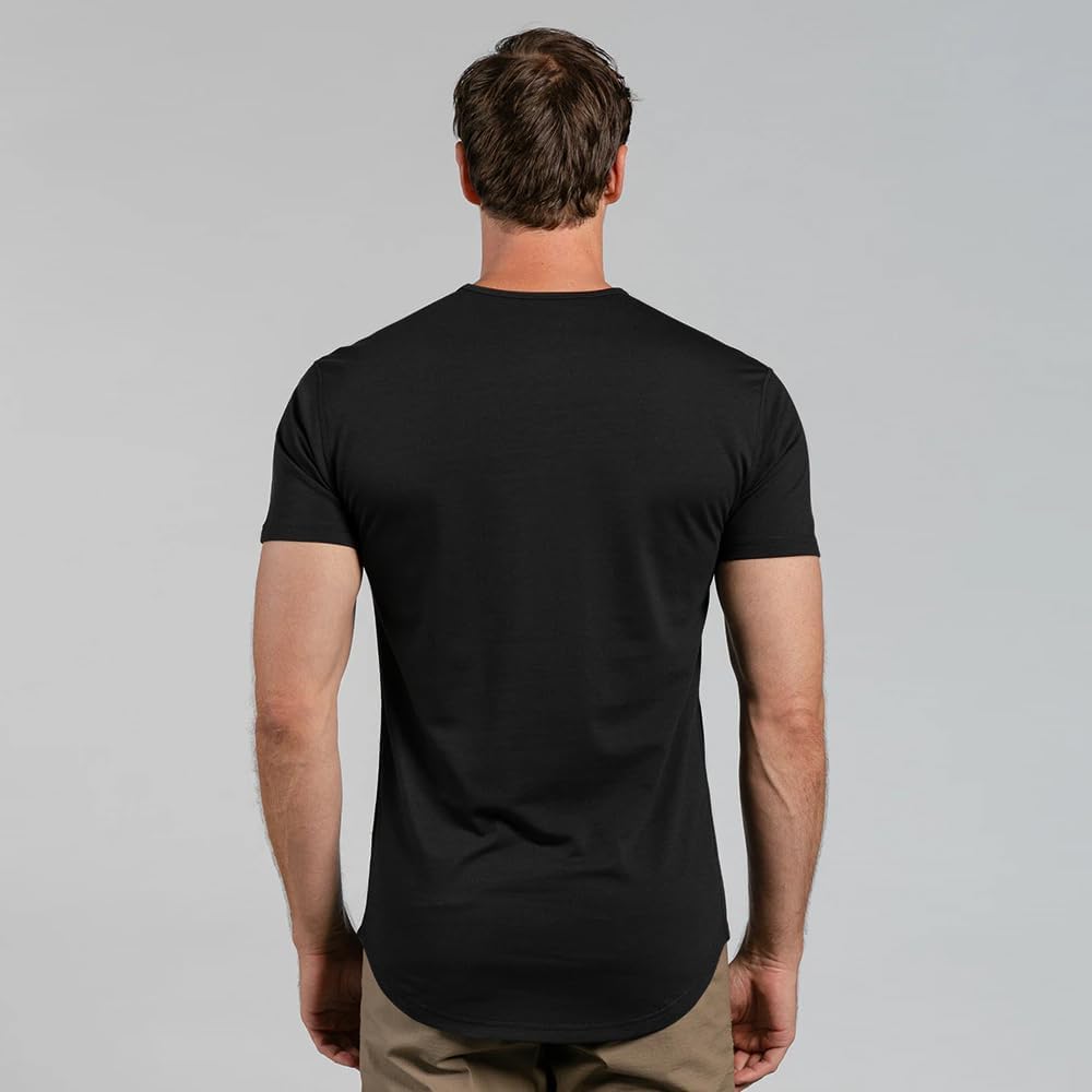 HOTBYLT Mens Drop-Cut Men's T Shirt, Slim Fit Plain Tshirts for Men, Drop Cut Basic Crewneck Tee, Wrinkle Resistant, Stretch Fit