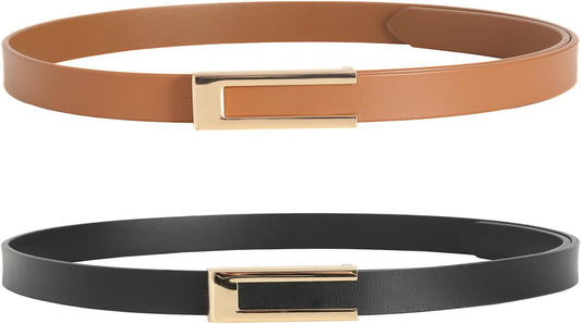 HOTYooAi Womens Leather Belt Skinny Waist Belt for Dresses Jeans Pants with Gold Buckle