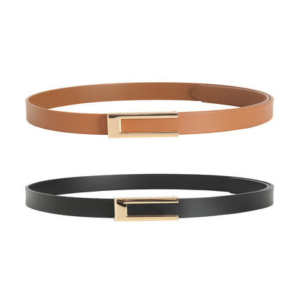 HOTYooAi Womens Leather Belt Skinny Waist Belt for Dresses Jeans Pants with Gold Buckle