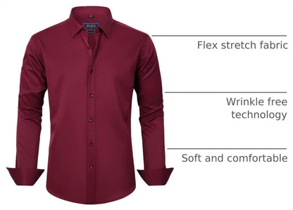 HOTJ.VER Men's Dress Shirts Solid Long Sleeve Stretch Wrinkle-Free Formal Shirt Business Casual Button Down Shirts