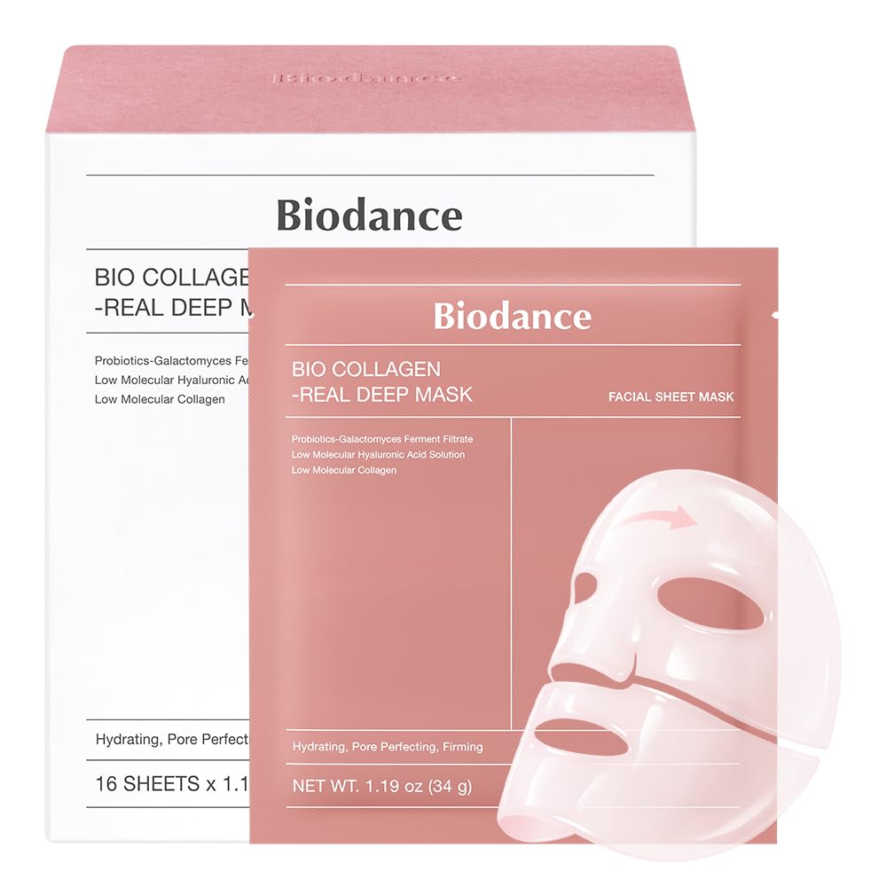 HOTBIODANCE Bio-Collagen Real Deep Mask, Hydrating Overnight Hydrogel Face Mask, Pore Minimizing, Elasticity, Plumping, Travel Essentials & Self Care Gifts for Women, Korean Skin Care | 1.19oz(34g) x 4ea