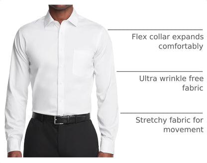 HOTVan Heusen Men's Dress Shirt Regular Fit Ultra Wrinkle Free Flex Collar Stretch Solid