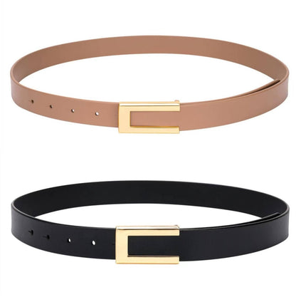 HOTYooAi Womens Leather Belt Skinny Waist Belt for Dresses Jeans Pants with Gold Buckle