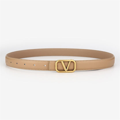 HOTRLINEA Women's Casual Genuine Leather Belts for Jeans Dress Set Coat Pants, Fashion Waist Belts with V-Style Gold Buckle (Color : Camel, Size : 26"-36" Waist Adjustable)