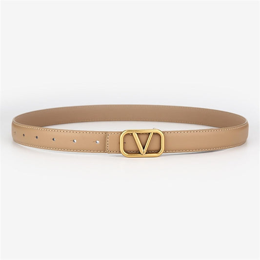HOTRLINEA Women's Casual Genuine Leather Belts for Jeans Dress Set Coat Pants, Fashion Waist Belts with V-Style Gold Buckle (Color : Camel, Size : 26"-36" Waist Adjustable)