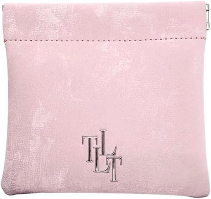 HOTSatin Leather Mini Pouch for Women, Small Coin Purse Jewelry Organizer Travel Bag, Pink, Gift Box Included