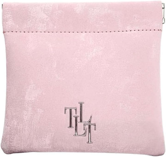 HOTSatin Leather Mini Pouch for Women, Small Coin Purse Jewelry Organizer Travel Bag, Pink, Gift Box Included