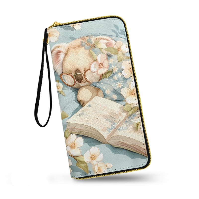HOTMacaw Bird Lover Print Womens Wallet Leather Zip Around Wallet Tropical Forest Scarlet Macaw Parrot Long PU Leather Card Organizer Clutch with Wristlet