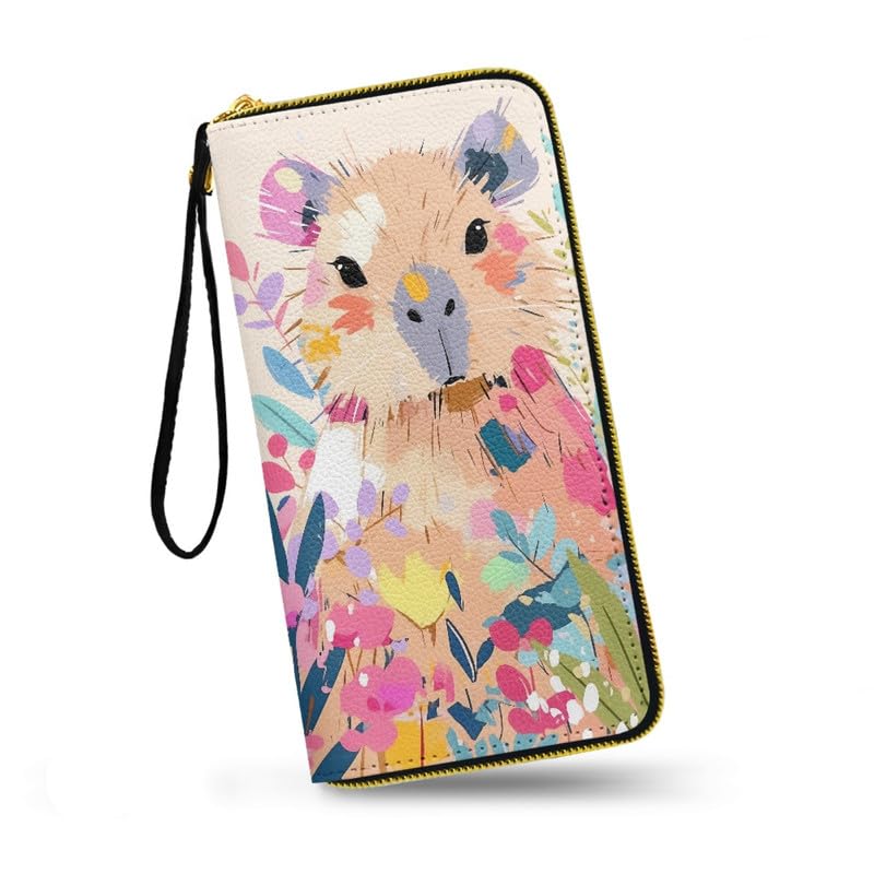 HOTMacaw Bird Lover Print Womens Wallet Leather Zip Around Wallet Tropical Forest Scarlet Macaw Parrot Long PU Leather Card Organizer Clutch with Wristlet