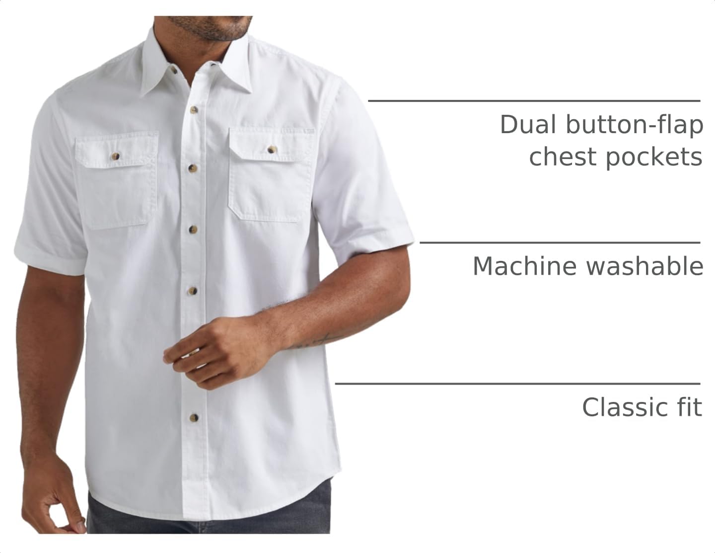 HOTWrangler Authentics Men's Short Sleeve Classic Woven Shirt