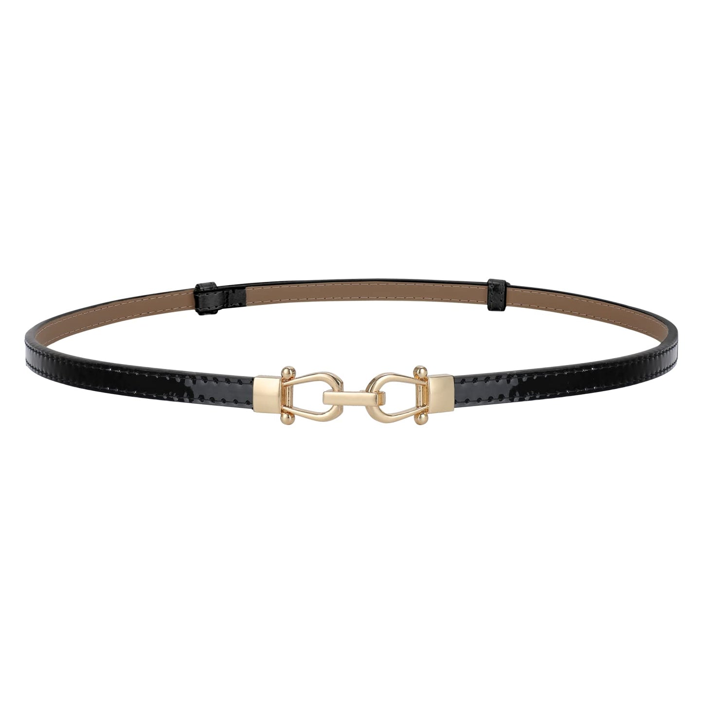HOTJASGOOD Leather Skinny Belts for Women Plus Size Ladies Thin Waist Belts Adjustable for Jeans Pants Dresses with Gold Buckle
