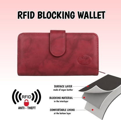 HOTJulia Buxton Heiress Women's RFID Blocking Checkbook Leather Wallet with Zipper, Multiple Card Slots & ID Window, Gift Idea, Red