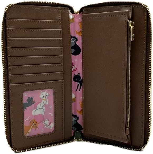 HOTLoungefly Disney Aristocats Alice in Wonderland Cats Zip Around Wallet Womens Cat Pawprint Faux Leather