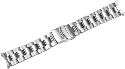 HOTJuntan Stainless Steel Curved Solid End Tapered Watch Band, 18mm 20mm 21mm 22mm Watch Bands Metal Watch Strap Bracelet Replacement Deployment Double Buckle Silver Black Silver Gold