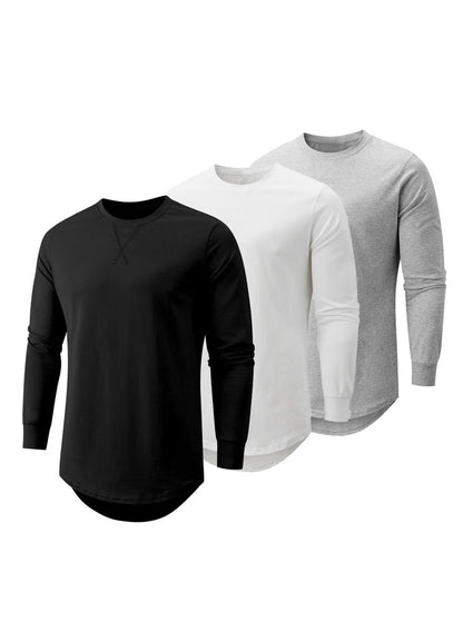 HOTJMIERR Mens 3 Pack Cotton Hipster Hip Hop Longline Crewneck T-Shirt