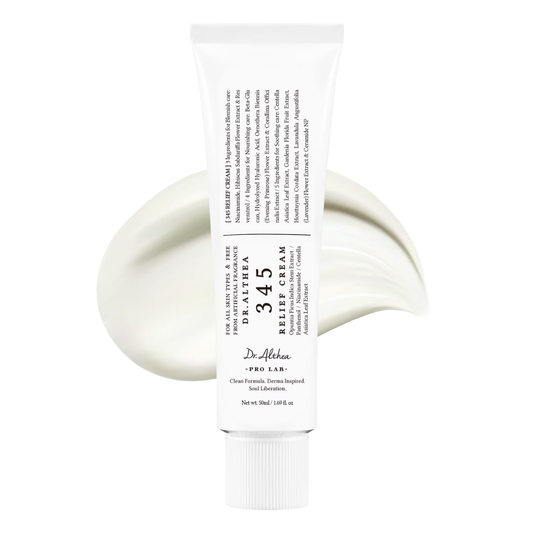 HOTDr.Althea 345 Relief Cream, Korean Skincare, 1.69 Fl Oz (Ver.2 - Pack of 1) | PDRN, Hyaluronic Acid for Instant Hydration, Blemish, Post-Acne Vegan Face Moisturizer with Centella, Non-comedogenic
