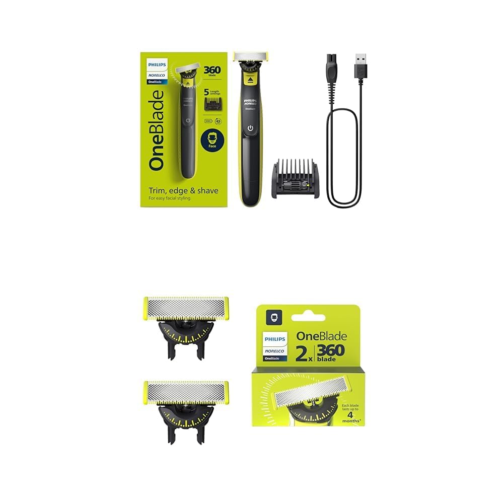 HOTPhilips Norelco One 360 Hybrid Face, Electric Beard Trimmer and Shaver, with 360 Technology, 1x 360 for Face, 5in1 Adjustable Comb, Model QP2724/90