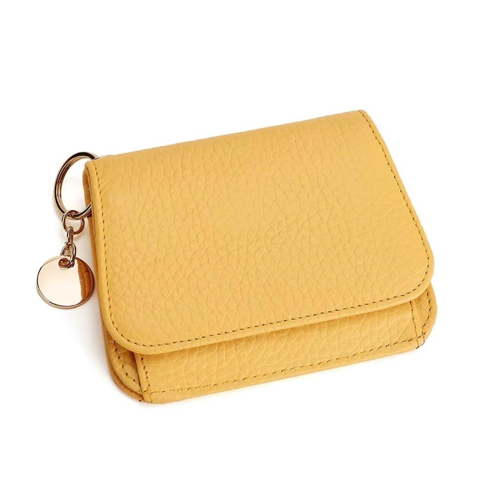 HOTMudono Small Wallet for Women RFID Blocking Genuine Leather Card Case Slim Tri-Fold Wallet with Zipper Pocket and Keychain