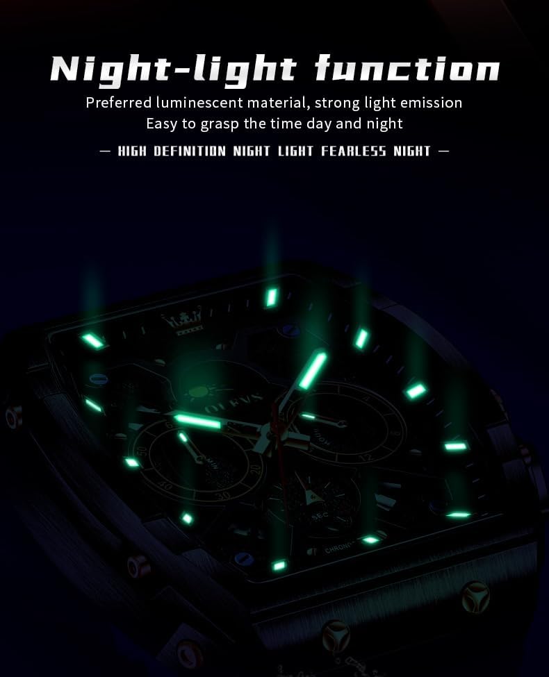 HOTOLEVS Mens Watches Stylish Chronograph Waterproof Luminous Silicon Strap Multifunction Watches for Men Business Men Wrist Watch